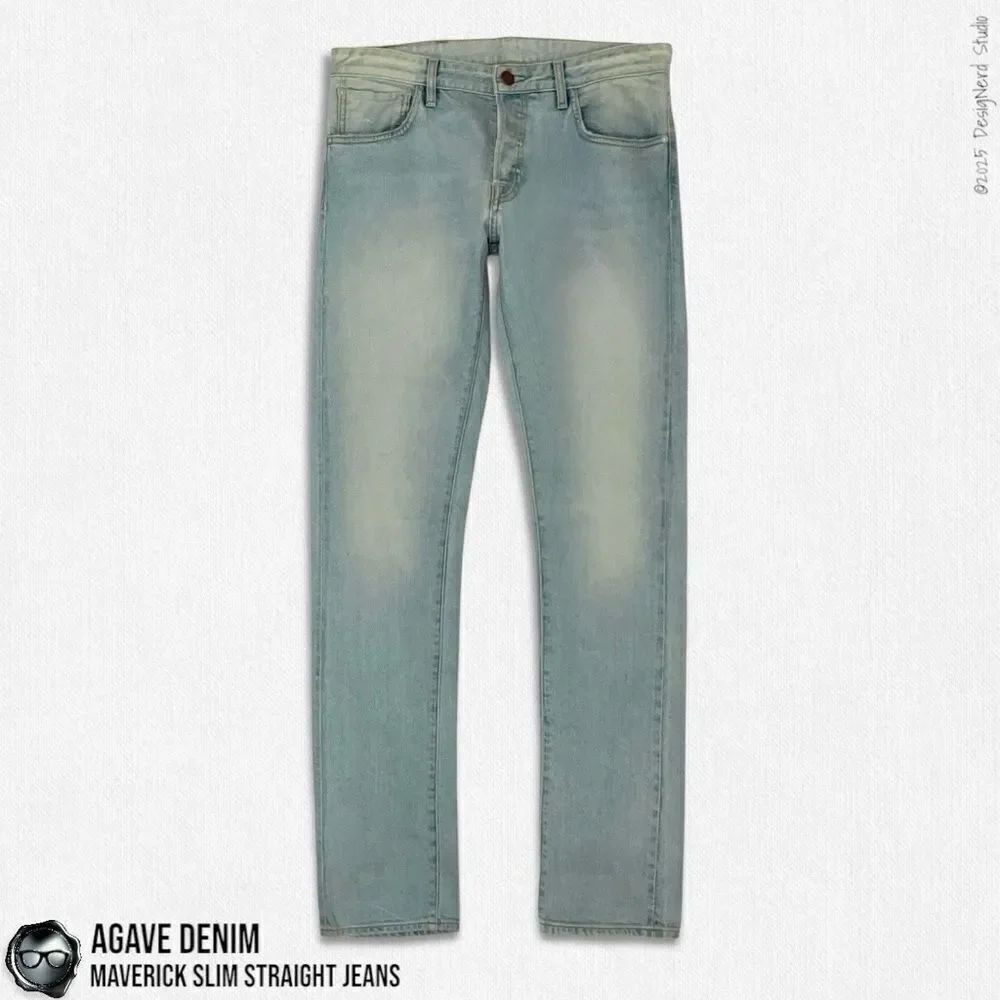 AGAVE DENIM MAVERICK SLIM STRAIGHT SELVAGE DENIM JEANS IN SUN BAKED BLUE 32 X 36